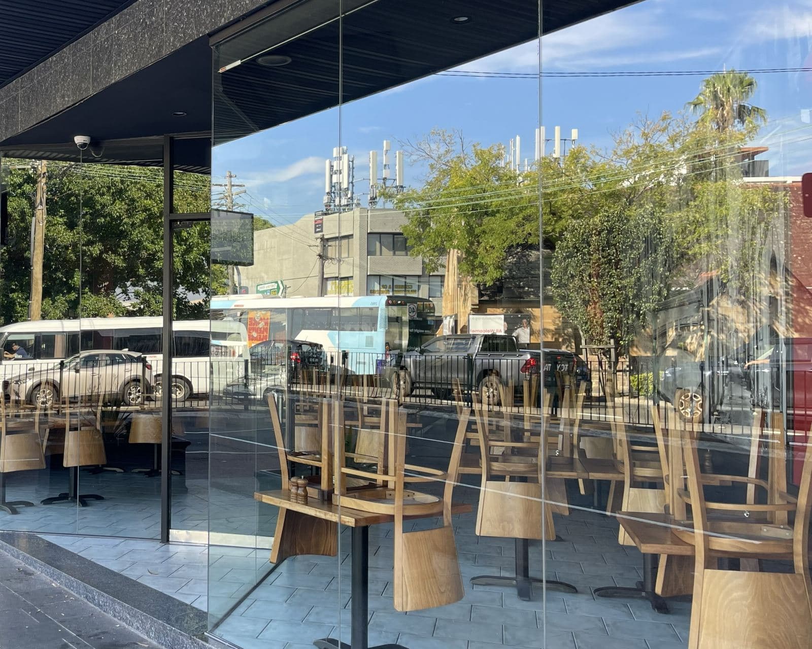 Cleaned shopfront glass at a Gladesville restaurant