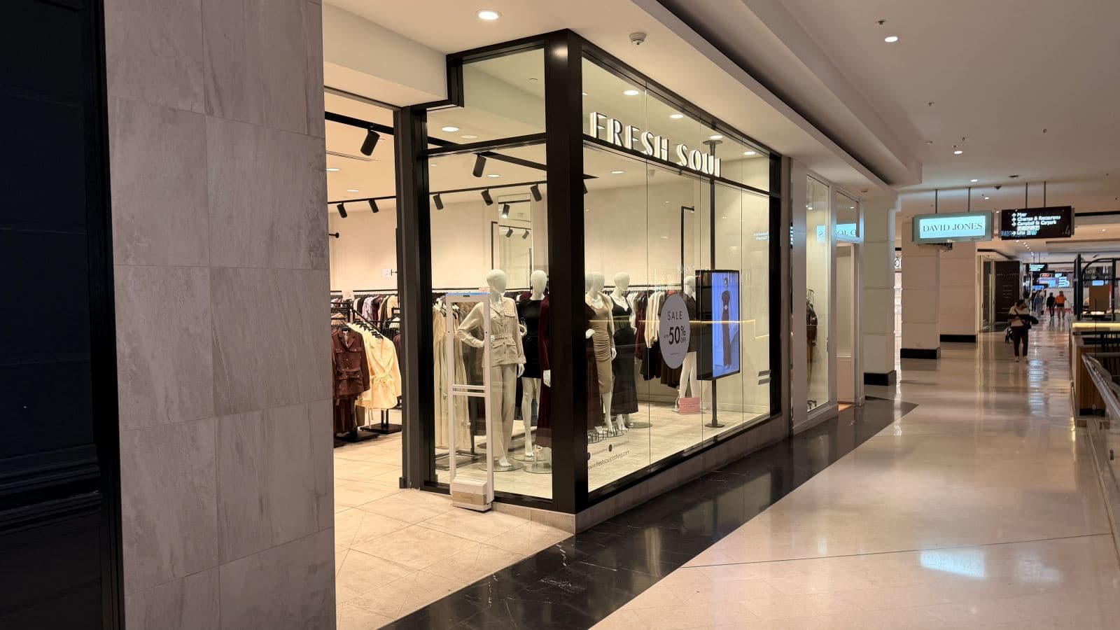 Cleaned shopfront glass at a Parramatta Westfield store