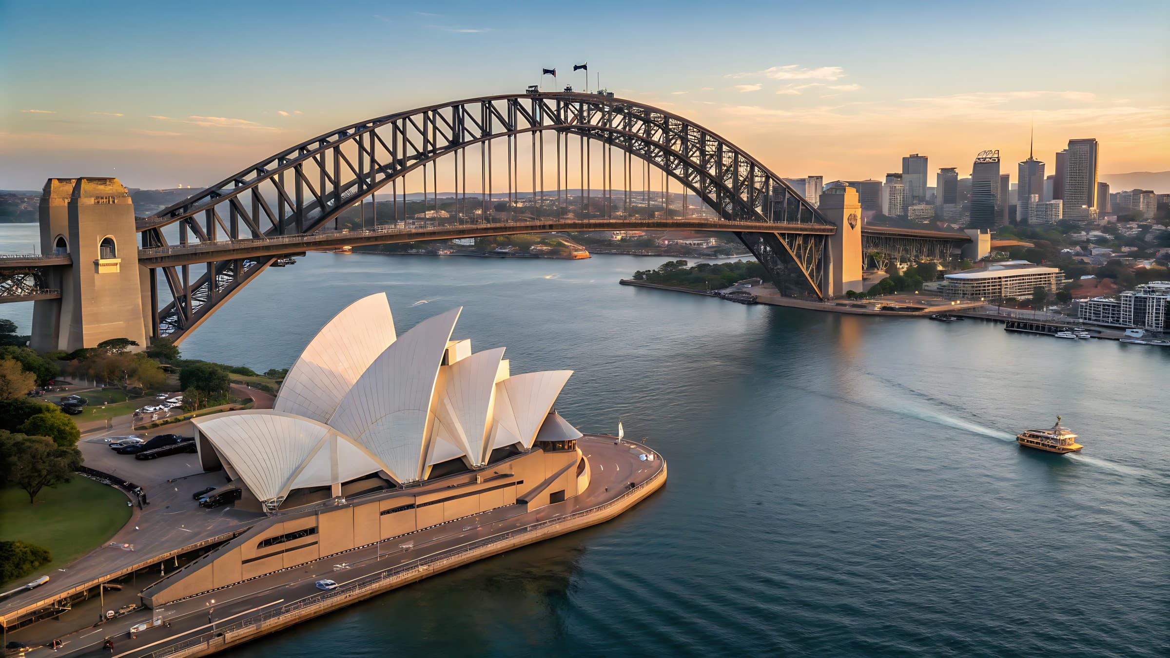 Sydney Harbour Bridge and Opera House at sunrise, Bridge Window Cleaning
